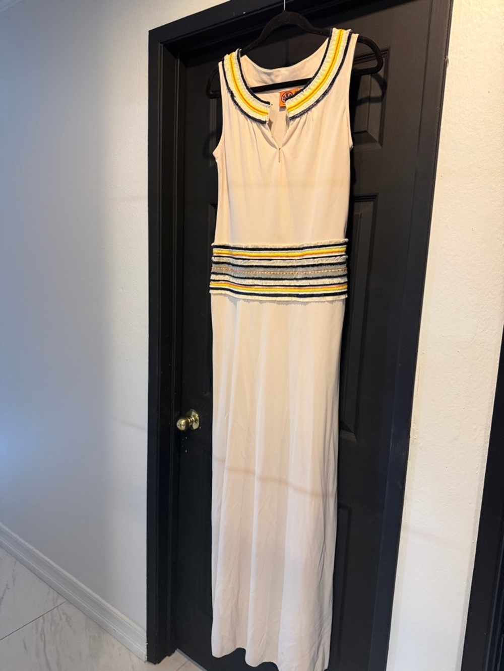 Tory Burch Cream Maxi Dress with Yellow & Black Trim